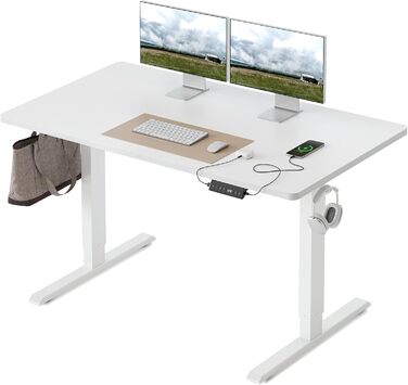 FEZIBO Стол письмовий регульований по висоті, 120 x 60 см, білий, з USB-портами