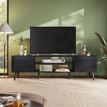 Тумба під телевізор WLIVE Schwarz 160x40x47 см, чорна, з 2 дверцятами та 2 відкритими полицями для вітальні, спальні, їдальні