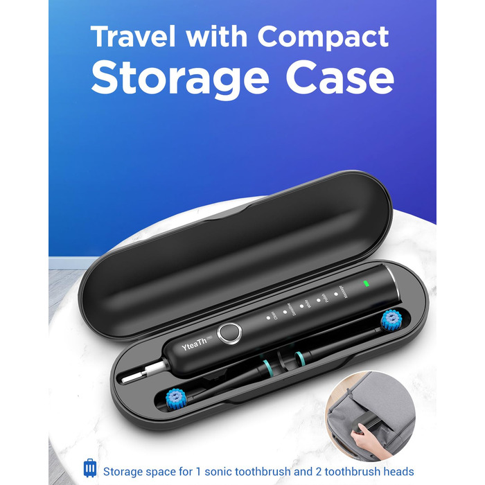 Електрична зубна щітка ротаційного типу для дорослих та дітей з 8 насадок, зарядний станція з кріпленням на стіну, 5 режимів чищення та дорожній футляр, 60 днів роботи від акумулятора, чорний