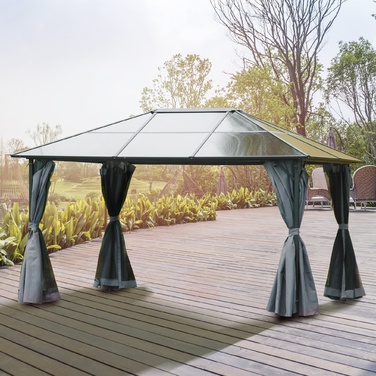 Намет для вечірок Outsunny Gazebo 4x3 м з бічними панелями та сітчастими бортами, дах ПК з алюмінію темно-сірого кольору