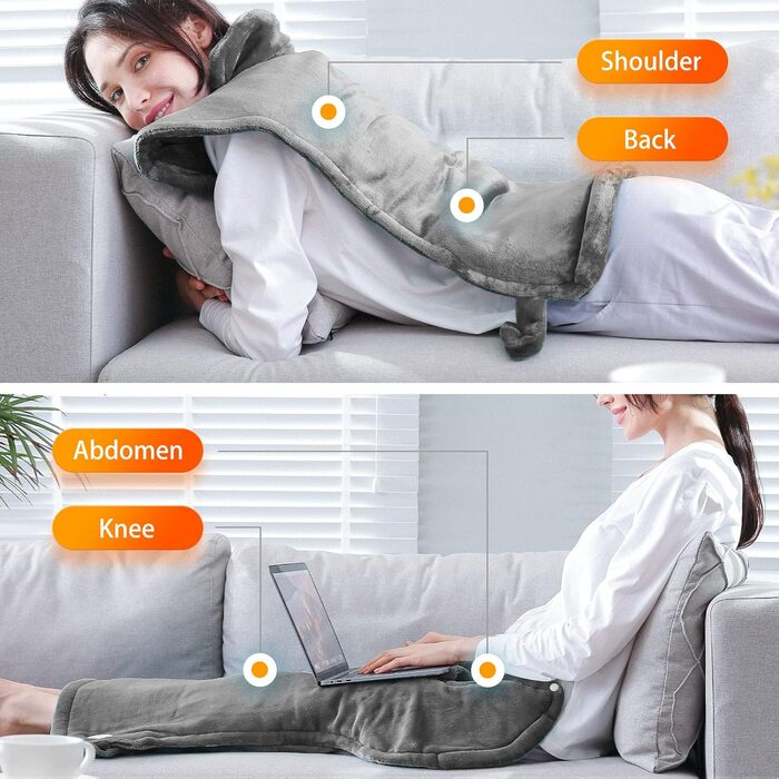 Електричний нагрівальний килимок для спини, шиї та плечей 60x85 см, 4 температурні режими, захист від перегріву, машинне прання, сірий