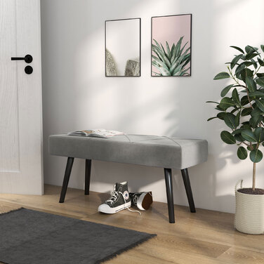HOMCOM М'яка лавка Velvet Look Ліжко Лавка для передпокою X-Pattern до 120 кг Сіра 100x36x45 см для спальні