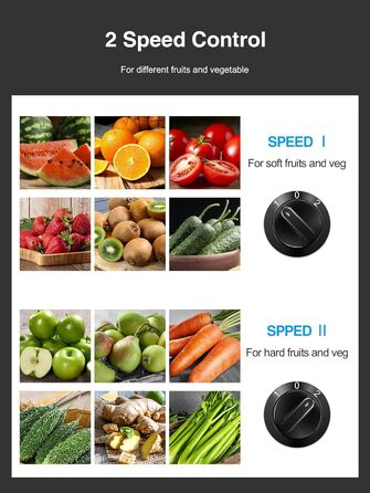 Соковитискач Reemix для овочів та фруктів, професійний з нержавіючої сталі, 500W, 3 швидкості (Чорний)