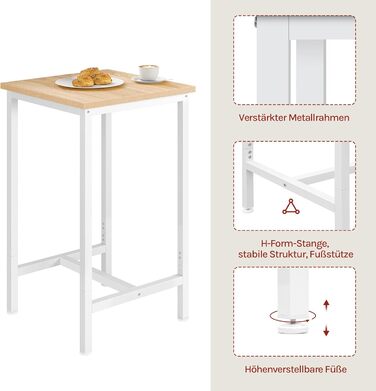 WOLTU Невеликий барний столик 60 x 100 x 60 см, кутовий, метало-дерев'яний, для кухні, бару, вітальні, білий+світлий дуб, BT34hei, без стільців