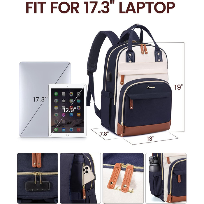 Рюкзак LOVEVOOK для ноутбука 15.6 дюймів: шкільний, для підлітків, водонепроникний, антикрадійний, для дівчаток та хлопців, чорний, бежевий