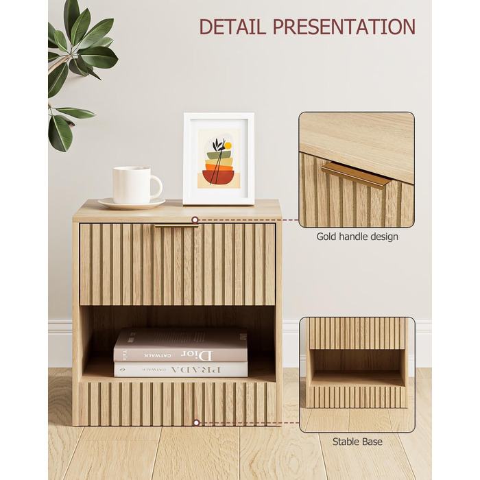 Нічний столик з дуба, дерев'яний приліжний столик з шухлядою, сучасний, компактний 39x39x28 см, для спальні, вітальні, офісу