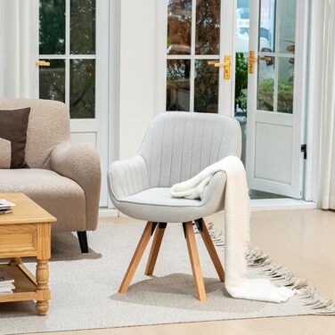 Крісло Cosy Ess для їдальні, обертове, 1 шт. – м'яке крісло для кухні, вітальні, кабінету з підлокітниками, з тканини, на масивних дерев'яних ніжках (Бежевий)