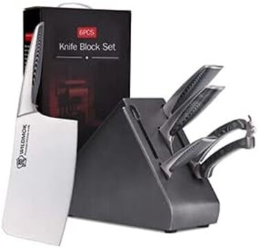 Набір кухонних ножів WILDMOK 6 предметів з блоком. Ультрагострі ножі з нержавіючої сталі з ABS-ручкою. Азіатський набір ножів для кухні