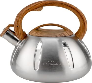 Чайник Karl Hausmann 3L з автоматичним свистком - сріблястий, з нержавіючої сталі для індукційних, газових та електричних плит