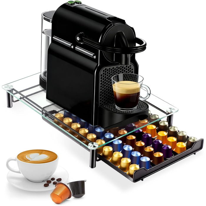 Підставка для капсул кави Masthome для Nespresso, на 60 капсул, зі скляною кришкою та шухлядою, з мікрофіброю