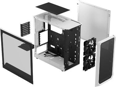 Корпус для ПК Fractal Design Focus 2 White з загартованим склом, білий, сітчаста передня панель, 2 вентилятори 140 мм, ATX, ігровий