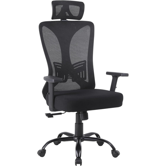Ергономічне офісне крісло TITANO-Стілець з регульованою висотою, поперековою підтримкою, підголівником, підлокітниками та функцією гойдалки, піна з ефектом пам'яті 12 см Вантажопідйомність 150 кг (чорний)