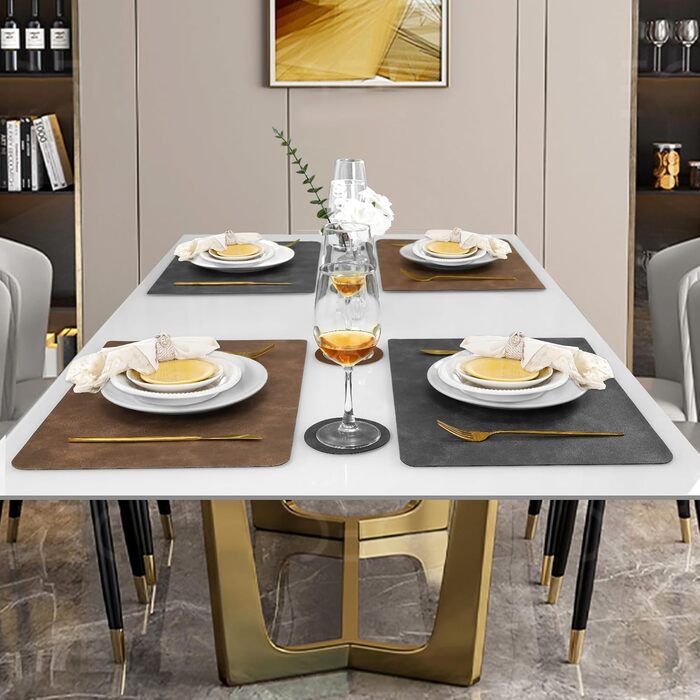 Набори серветок Pixieora для столу (4 шт.) з екошкіри, миючі, з підставками під тарілки, сірий та світло-коричневий кольори