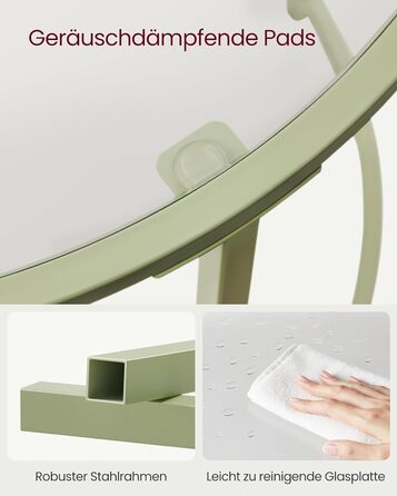 Журнальний столик VASAGLE круглий, невеликий журнальний столик, скляний стіл, з поверхнею із загартованого скла та металевим каркасом, тумбочка, журнальний столик, балкон, металік Золотисто-прозорий LGT20G (лаврово-зелений прозорий)