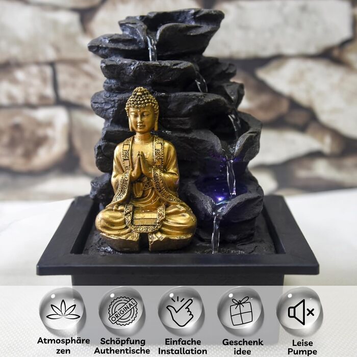 Штучний фонтан для саду Zen Light Shira - чорний, з LED-підсвіткою та насосом, з штучного каміння