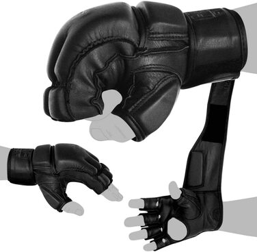 Рукавички FOX-FIGHT Freefight a професійні високоякісні боксерські рукавички з натуральної шкіри з мішком з піском для тренувань, спарингів, тайського кікбоксингу, кейп-спорту, BJJ, рукавички з мішком з піском, рукавички (Чорний, XL)