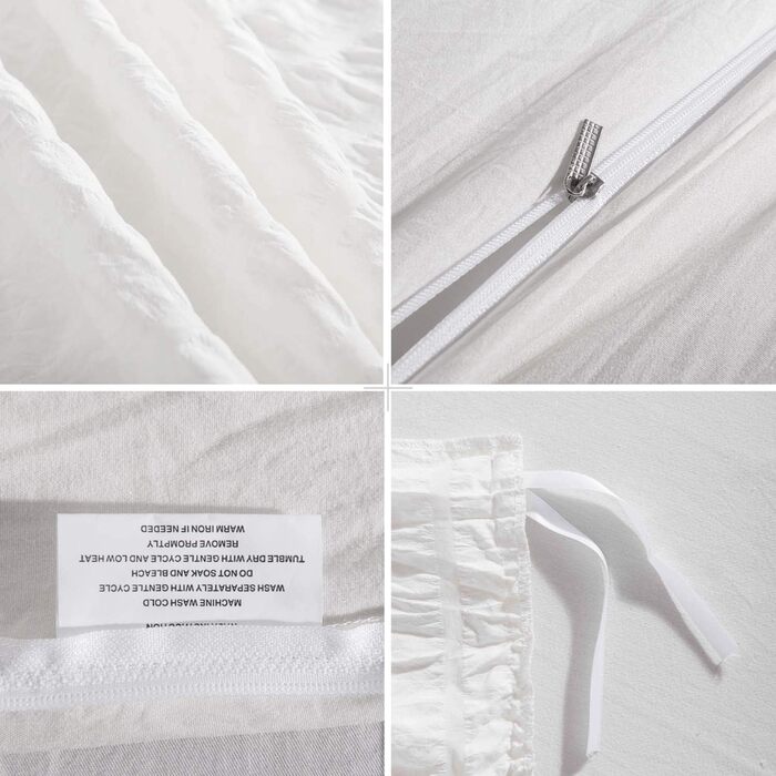 Комплект постільної білизни Vivilineneu Seersucker з 3 предметів-підодіяльник для ліжка 220x240 см 2 наволочки 50x75 см - на блискавці (білий, 220x230 см)