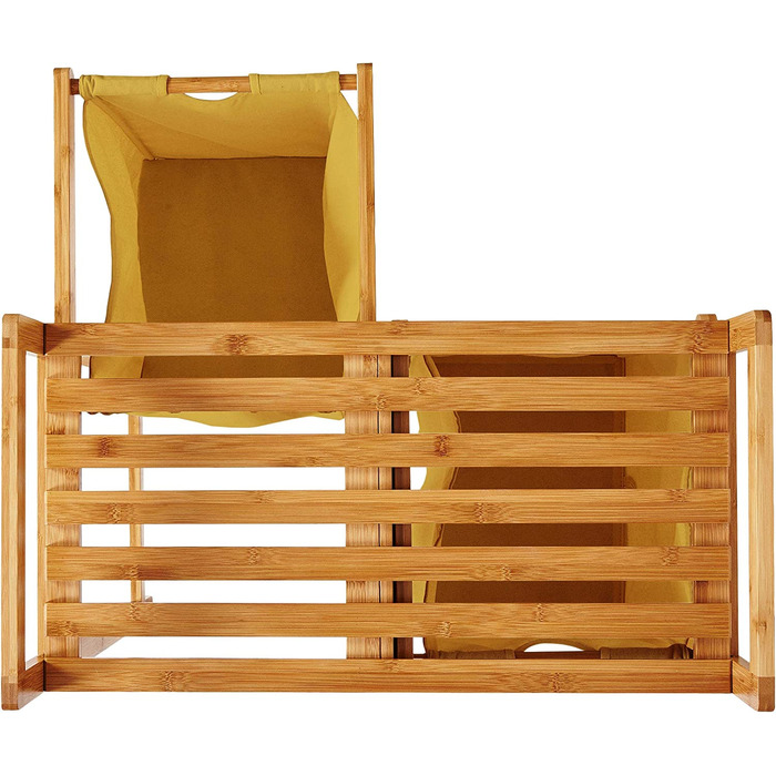 Кошик для білизни Lumaland з бамбука з 2 висувними мішками для білизни | Легкий у догляді, стійкий до вологи, легко очищується | Висота приблизно 73 см x 64 см ширина x 33 см глибина [Бежевий] 2 відділення для білизни, 2 мішки для білизни | Бежевий