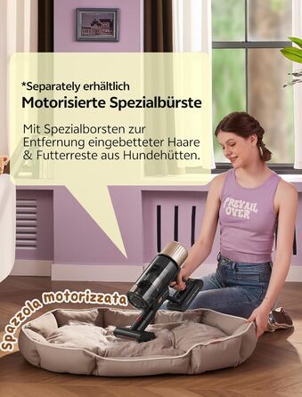 Бездротовий пилосос Ultenic з акумулятором, 50000Pa, 65 хв роботи, GreenEye, телескопічна труба, 6-ступенева фільтрація, антизаплутувальна щітка, для шерсті тварин/килимів/твердих поверхонь, колір шампань