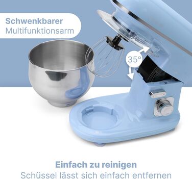 Кухонна машина Clatronic KM 3711 (Блакитна) 1100 Вт, 5л, з гаками для тіста та міксером | Кухонний комбайн для тіста та міксера