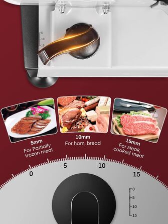 Електричний слайсер FOHERE: Brotschneidemaschine з регулюванням товщини нарізки (0-15 мм), 200W, для м'яса, ковбас, шинки, з нержавіючої сталі, з захистом