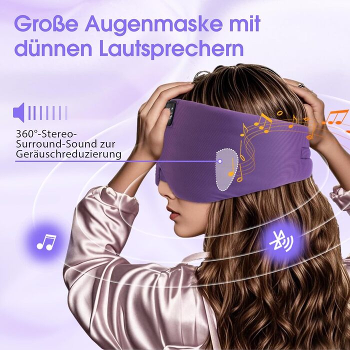 Маска для сну з Bluetooth-навушниками, 100% затемнення, шовкова маска для очей, для чоловіків та жінок, м'які навушники, Bluetooth маска для сну, подорожей (фіолетова)