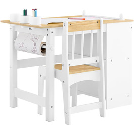 Дитячий стіл SoBuy з табуретом, комплект меблів для дитячої кімнати, ігровий та мальований стіл для дітей, світлий 80x66x50 см KMB60-B (білий-натуральний)