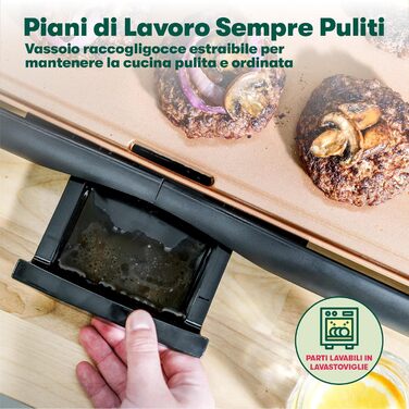 Електрична гриль-плита BELLA XL з керамічно-титановою поверхнею, для приготування 15 яєць одночасно, антипригарне покриття Healthy-Eco, велика глибока поверхня для приготування 30,5 x 56 см, колір: мідний/чорний