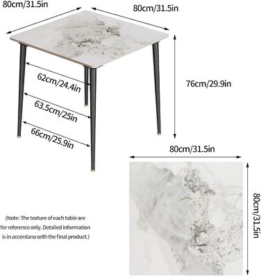 Стол кухонний FATIVO, 80x80 см, білий глянцевий, мармур, для 2 осіб, метал, скандинавський стиль