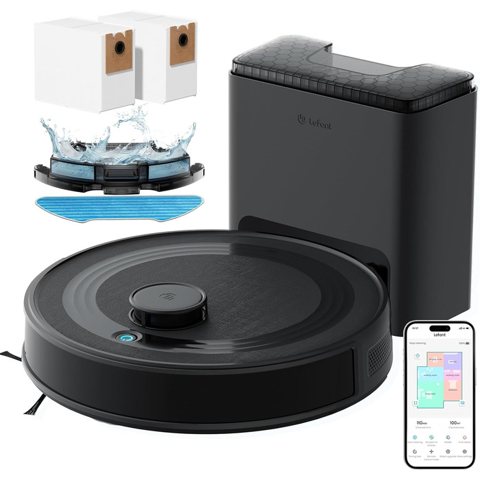 Робот-пилосос LEFANT M2 Plus з картографією, лазерною навігацією, 6000Pa, WiFi/App/Alexa, чорний