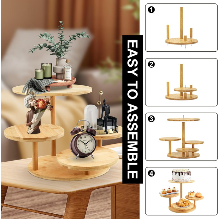 Багатоярусний стійка для тортів та капкейків з дерева, 4 яруси, Ø 30/32 см, для вечірок, днів народжень, святкового декору