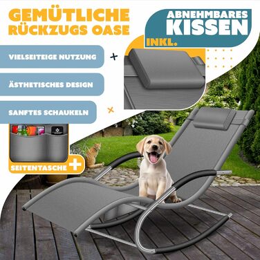 Крісло-шезлонг KESSER® для саду | Зручне крісло-гойдалка | Крісло для відпочинку на відкритому повітрі | Посилена конструкція (150 кг) | Сірий колір