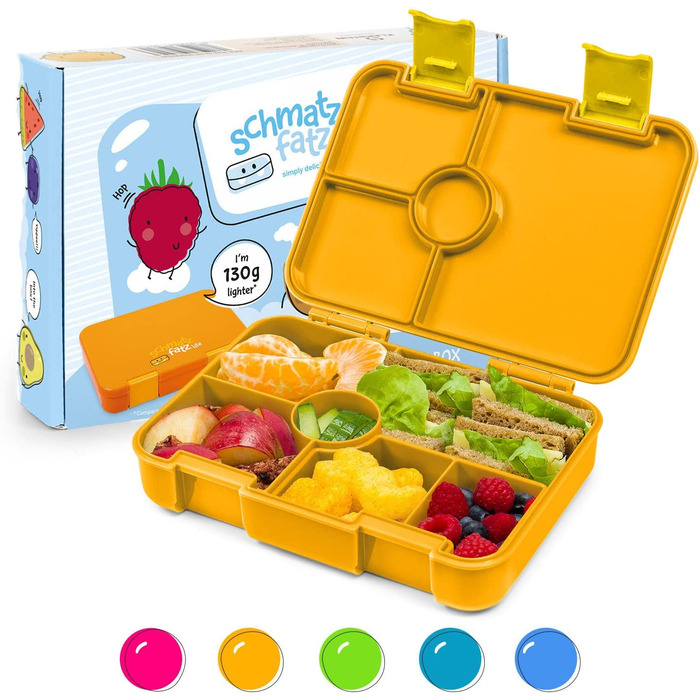 Коробка для сніданку SCHMATZFATZ Junior для дітей з відділеннями / коробка для сніданку без BPA для дітей / коробка для Бенто для дітей коробка для хліба / коробка для закусок / ідеально підходить для школи, дитячого садка і подорожей (Orange Lite)