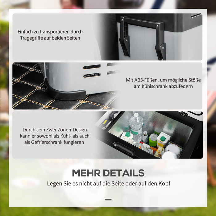 Холодильник автомобільний Outsunny Kühlbox 50L з LCD-дисплеєм, 2 режими роботи, компресорний, з ручками, для кемпінгу, подорожей на човні, 12/24V DC та 110-240V AC, сірий+чорний