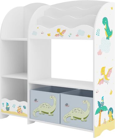 Дитяча полиця для іграшок Lysekil від en.casa з 2 ящиками для зберігання, 100 x 93 x 30 см, дизайн динозаврів