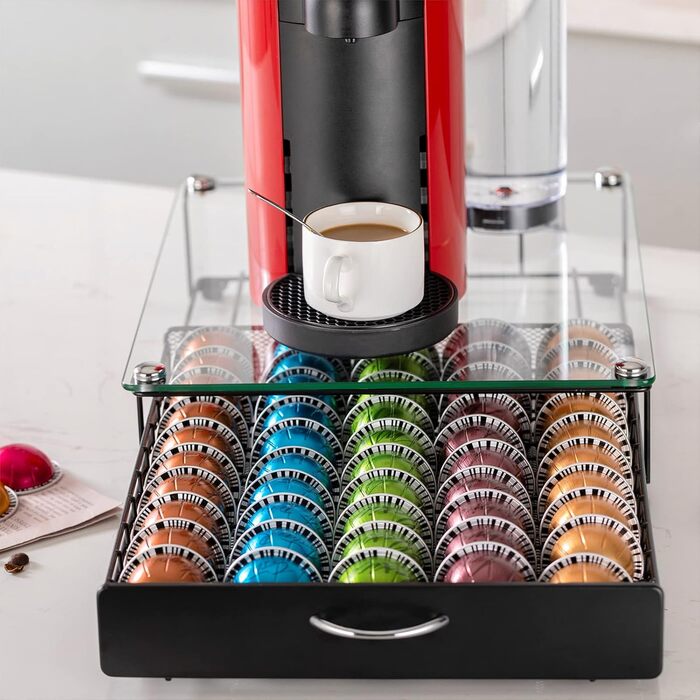 Тримач для капсул Vertuo Rice Rat для Nespresso Vertuo, 50 капсул, чорний, скляний, прозорий