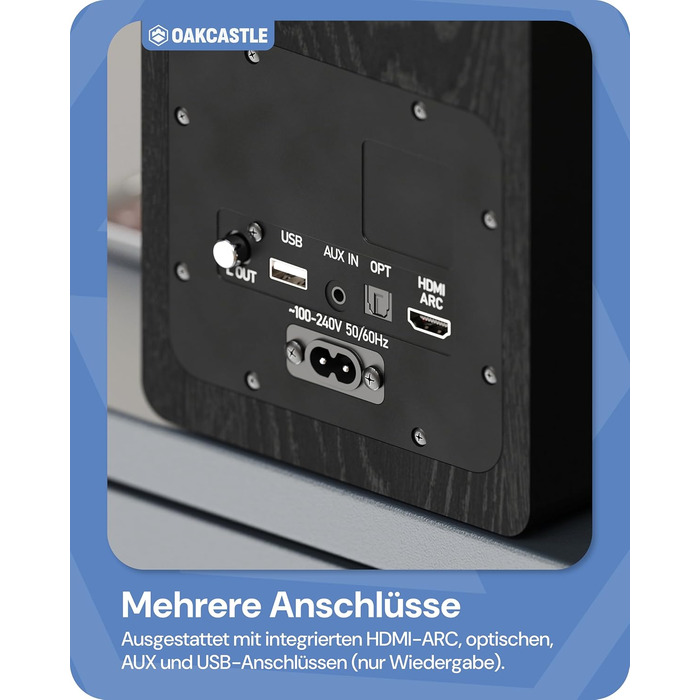 Акустична система Oakcastle BK100 Bluetooth 5.4, 60 Вт 2.0 полочні HiFi колонки для телевізора з HDMI ARC та ПК для геймінгу, з пультом керування (Чорний)