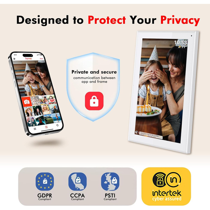 Цифровий фоторамка FRAMEO з Wi-Fi, 32 ГБ, 10,1 дюйма, IPS LCD, сенсорний екран, Smart Cloud, автоматичне обертання, підключення до Frameo App (15,6 дюйми, білий)