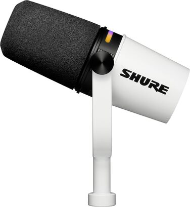 Мікрофон Shure MV7+ для подкастингу, покращений звук, LED-тачпанель, USB-C/XLR, авто-рівень, цифровий поп-фільтр, ефекти реверберації, для запису, стрімінгу, білий