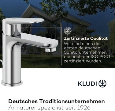 Змішувач для умивальника KLUDI-X1 низького тиску, висота виливу 95 мм, водозберігаючий, розмір M, з керамічним картриджем, хром, з 3 штуцерами (для бойлера), для ванної кімнати