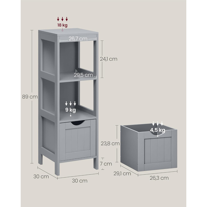 Тумба для ванної кімнати VASAGLE, окремо стояча, 2 ящики, 1 відкрите відділення, сучасна, Dove сіра BBC042G02