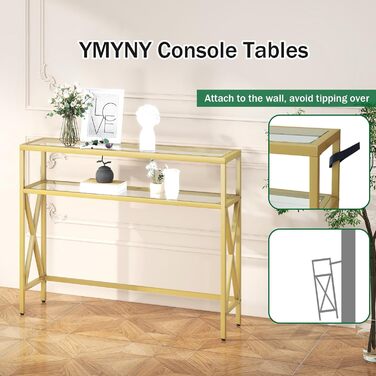 Консольний столик YMYNY з загартованим склом, золотий, 101x25x80.5 см (HGD007G)