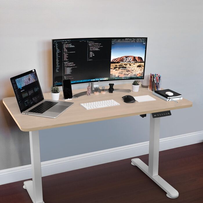 Регульований стіл Homall 100x60 см з USB-роз'ємом, комп'ютерний стіл для дому та офісу, ергономічний, бежевий