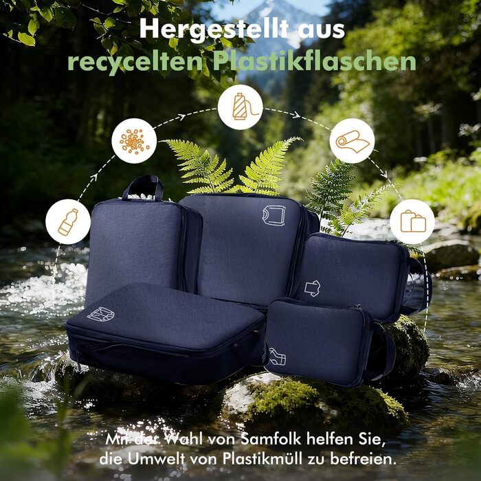 Набір компресійних органайзерів для одягу в дорогу (5 шт), нейлонові дорожні сумки-кубики для валізи та рюкзака, темно-синій