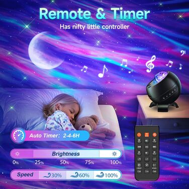 Проектор зоряного неба COOLNIGHT: нічник-проектор галактики та північного сяйва (Аврора) з 180 режимами світла, білим шумом та Bluetooth, чорний
