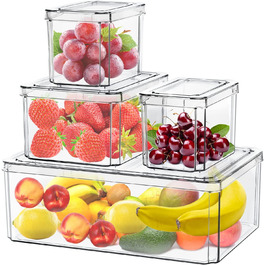 Організатор холодильника набір з 4 предметів, високоякісний прозорий кухонний органайзер для холодильників без бісфенолу А, коробки для зберігання банок для холодильників