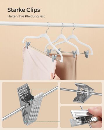 Набір вешалок SONGMICS 20 шт. з оксамитовим покриттям, для штанів, пальто, суконь, 42.5 см, з регульованими кліпсами, антиковзні, економія місця, CRF012B20