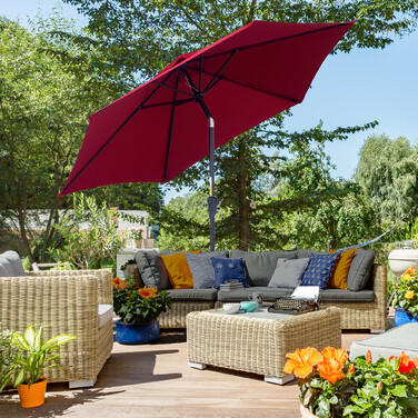 Парасолька Outsunny Archiculated Parasol Garden Parasol Market з ручною рукояткою Alu 2,6 м Діаметр 180 г/м² Поліестер червоний, ідеально підходить для саду та патіо