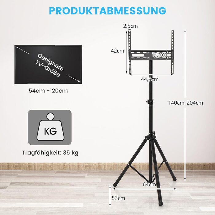 Підставка для телевізора COSTWAY, регульована по висоті, для телевізорів 21-47 дюймів (Plasma/LCD/LED), до 35 кг, чорна