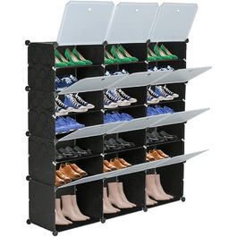 Тумба для взуття, 7-ярусна, пластикова, з дверцятами, для зберігання взуття, 42 пари взуття, передпокій/спальня, 120x30x120см, чорна